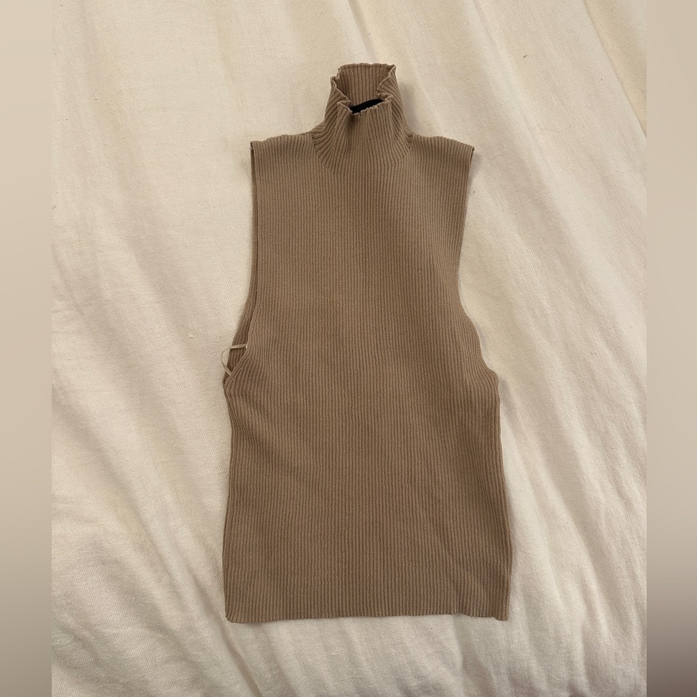 Lioness Tan Knit Mock Neck Tank